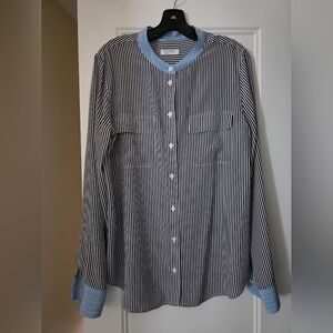 Equipment Silk Striped Button-Up Shirt with Contrast Mandarin Collar And Cuffs